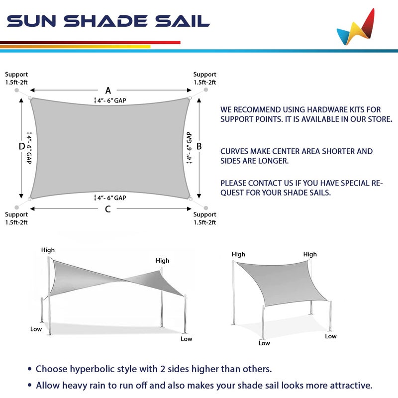 Windscreen4less 16' x 20' Sun Shade Sail Rectangle Outdoor Canopy Cover UV Block for Backyard Porch Pergola Deck Garden Patio (Beige) - Image 5